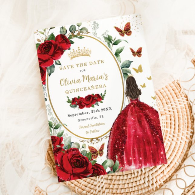 Röd ros Blommigt Princess Dress Guld Quinceañera Spara Datumet (Skapare uppladdad)