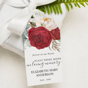 Röd ros Blommigt Seed Packet Memorial Funeral Presentetikett
