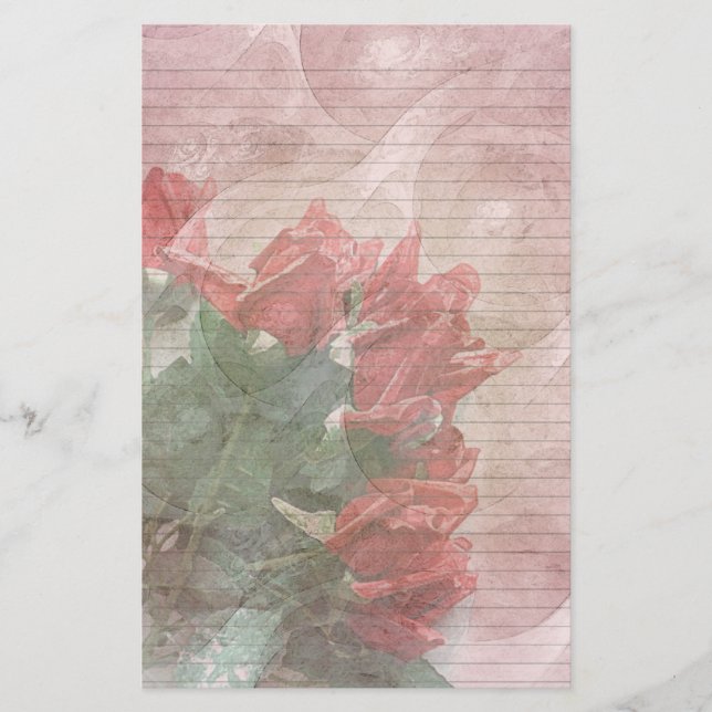 Röd ros Blommigt stationär kontorsmateriel - linje (Framsida)