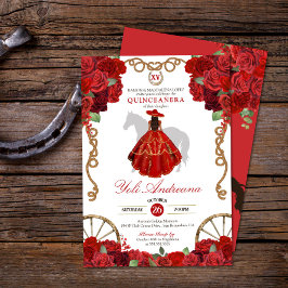 Röd ros Blommigt Western Charro Quinceañera Inbjudningar