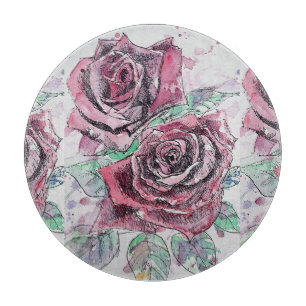 Röd ros Blommigt Womans Glass Choppboard