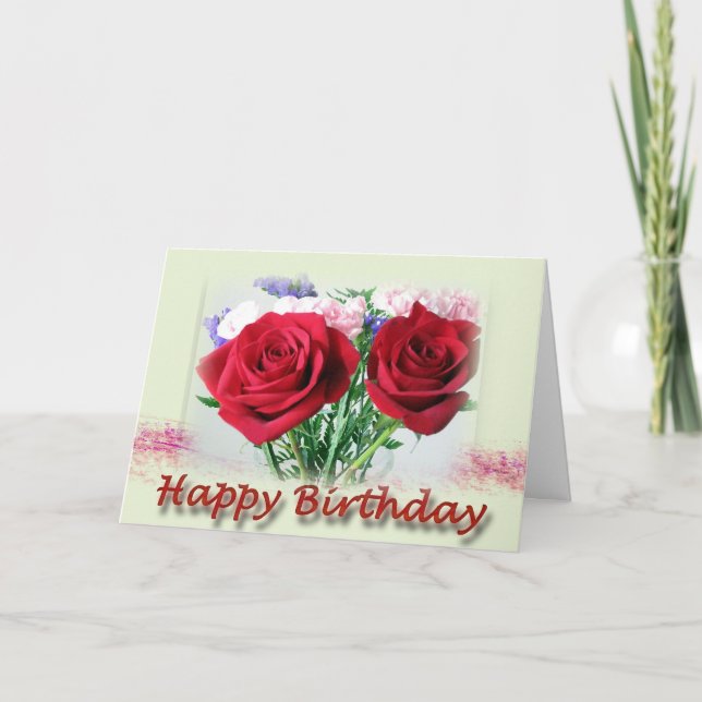 Röd ros Blommönster Birthday Kort (Framsida)