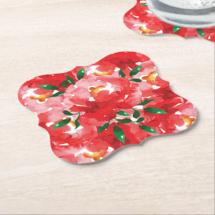 Röd ros Blommönster Underlägg Papper