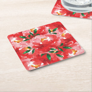 Röd ros Blommönster Underlägg Papper Kvadrat