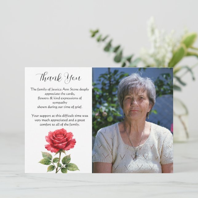 Röd ros Blommor Begravning Död Tack  Inbjudningar (Stående Fram)