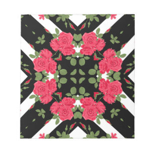 Röd ros Blommor blommigt kaleidoskopisk svart vit Anteckningsblock