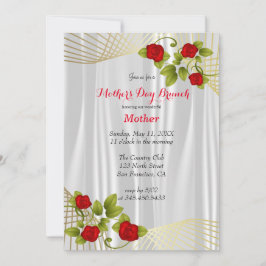 Röd ros Blommor med Guld-Mors dag-design Inbjudningar