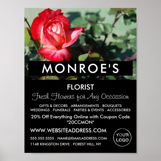 Röd ros, blomsterhandlare, blommor Reklam Poster (Framsidan)