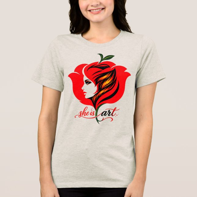 Röd ros Blomsterkonst T Shirt (Framsida)