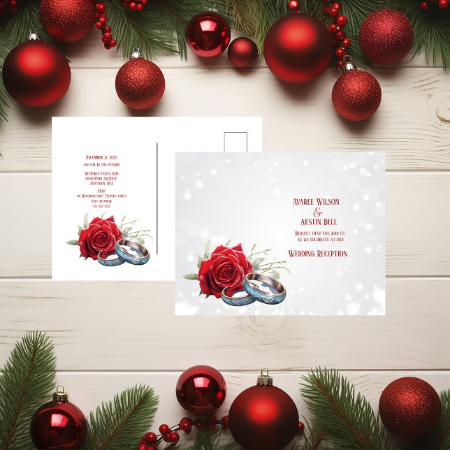 Röd ros Blue Bröllop Ringar Bröllop Vykort (Skapare uppladdad)