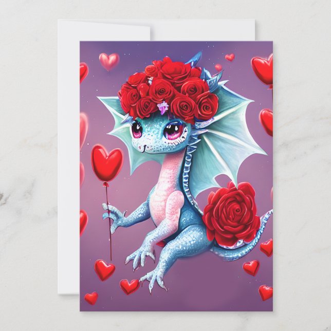 Röd ros Blue Dragon Valentine Fantasy Julkort (Framsida)