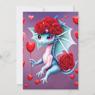 Röd ros Blue Dragon Valentine Fantasy Julkort