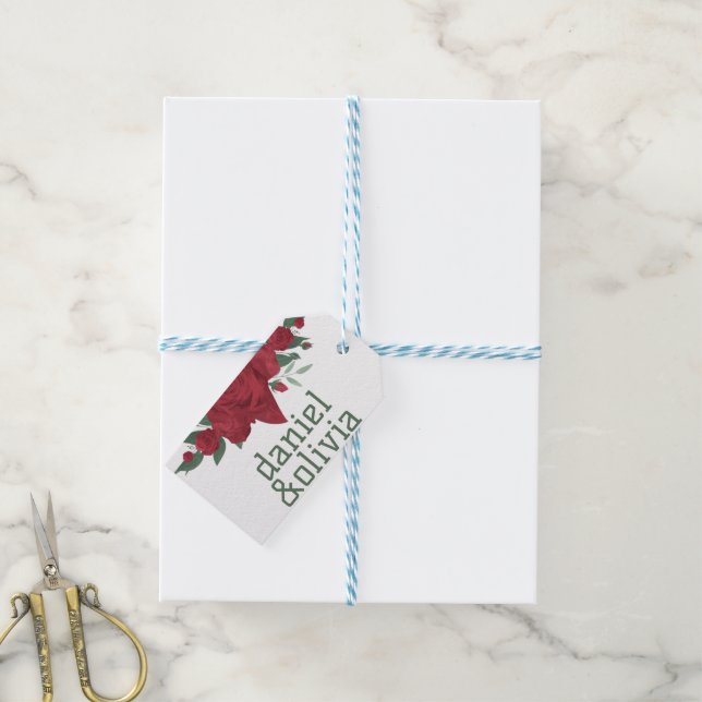 Röd ros Boho Bröllop Presentetikett (Med Snöre)