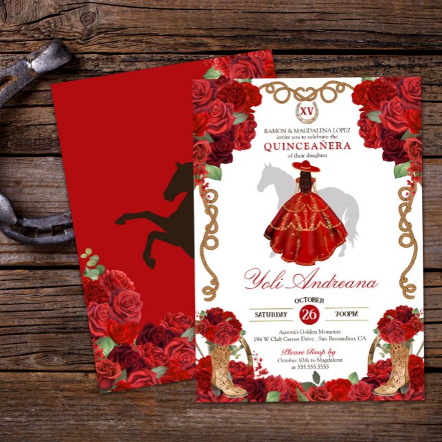 Röd ros Boots Westerna Charra Vestidos Quinceañera Inbjudningar (Skapare uppladdad)