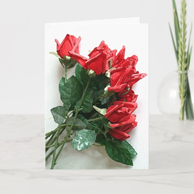 Röd ros Bouquet-årskort - Anpassade Kort (Framsida)