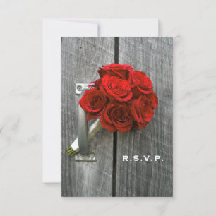 Röd ros Bouquet & Barn Wood Bröllop OSA Kort
