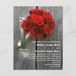 Röd ros Bouquet & Barnwood Bröllop Inbjudningar