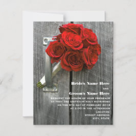 Röd ros Bouquet & Barnwood Bröllop Inbjudningar