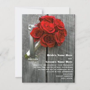 Röd ros Bouquet & Barnwood Bröllop Inbjudningar