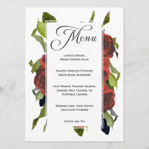 Röd ros Bouquet Blommigt Bröllop Menu Meny