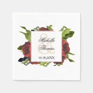 Röd ros Bouquet Blommigt Bröllop Pappersservett