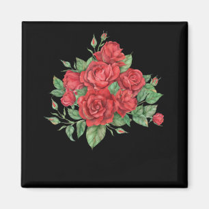 röd ros Bouquet Blommigt Illustration Magnet