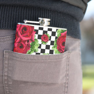 Röd ros Bouquet Blommigt Kärlek Rockabilly Checkat Fickplunta