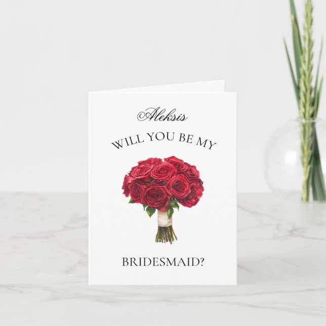 Röd ros Bouquet Bridesmaid Frieri Inbjudan (Framsida)