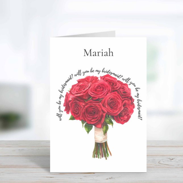 Röd ros Bouquet Bridesmaid Frieri Kort (Bridesmaid proposal card)