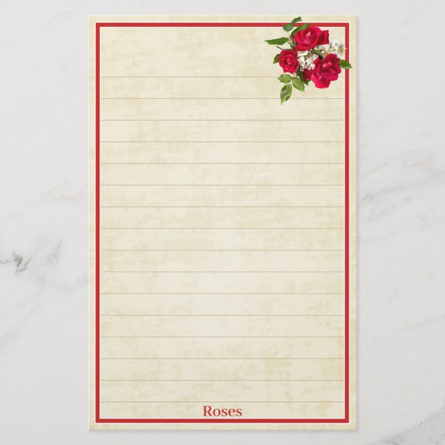 Röd ros Bouquet Floral Photography Cream BG Brevpapper (Framsida)