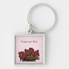 Röd ros Bouquet Fyrkantig Silverfärgad Nyckelring