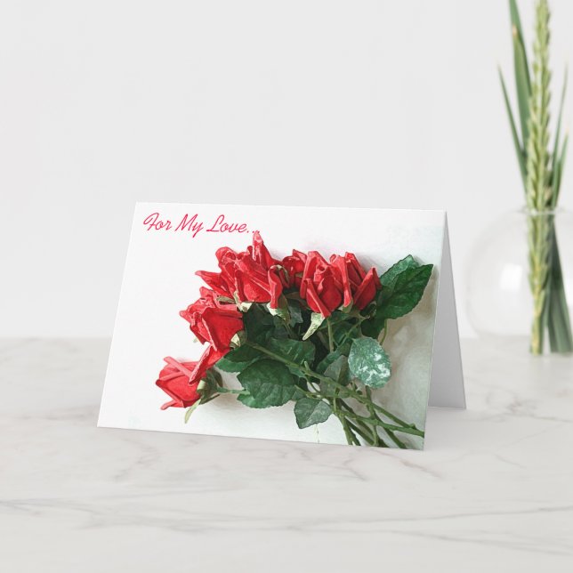 Röd ros Bouquet Kärlek Card - Anpassade Helgkort (Framsida)