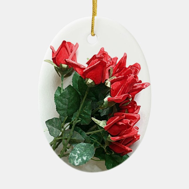 Röd ros Bouquet Keepsakes Ornaments Julgransprydnad Keramik (Framsidan)