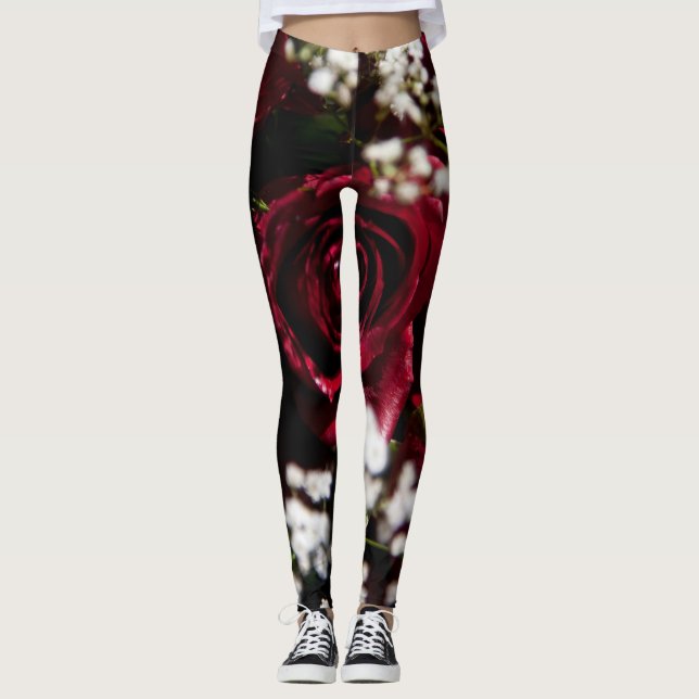 Röd ros bouquet leggings (Framsida)