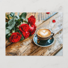 Röd ros Bouquet med Cappuccino Heart Helg Vykort