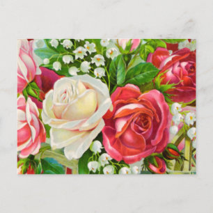 röd ros Bouquet Watercolor Vykort