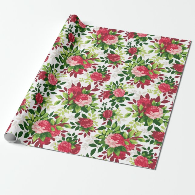 Röd ros Bouquet Wrapping Papper Presentpapper (Utrullad)