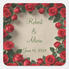 Röd ros Bröllop Fyrkantigt Klistermärke