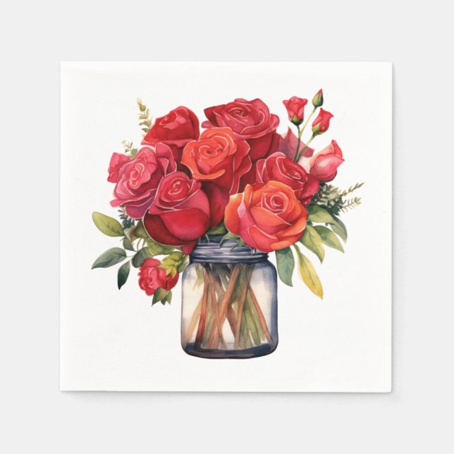 Röd ros Bröllop Pappersservett (Framsidan)