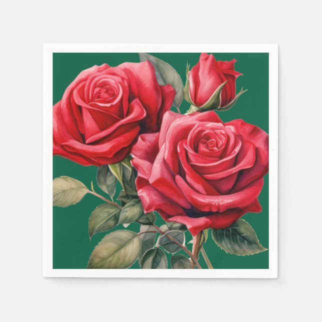 Röd ros Bröllop Pappersservett (Framsidan)
