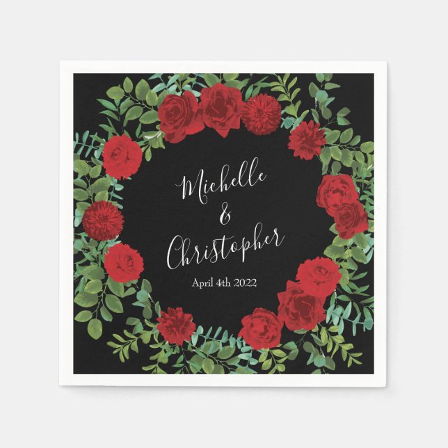 Röd ros Bröllop Pappersservett (Framsidan)