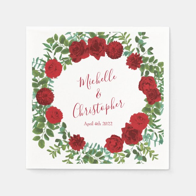 Röd ros Bröllop Pappersservett (Framsidan)