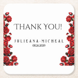 Röd ros bröllop underlägg papper kvadrat