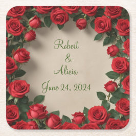 Röd ros Bröllop Underlägg Papper Kvadrat