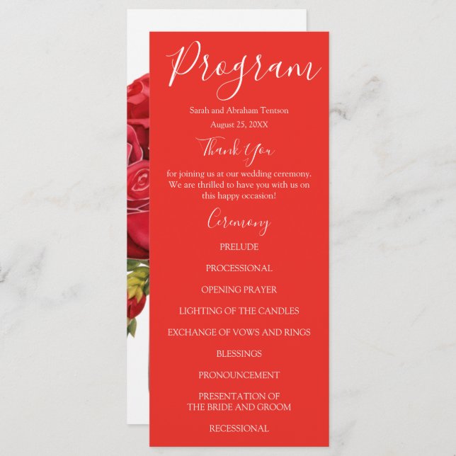 Röd ros Bröllopsprogrammen Meny (Fram/baksida)