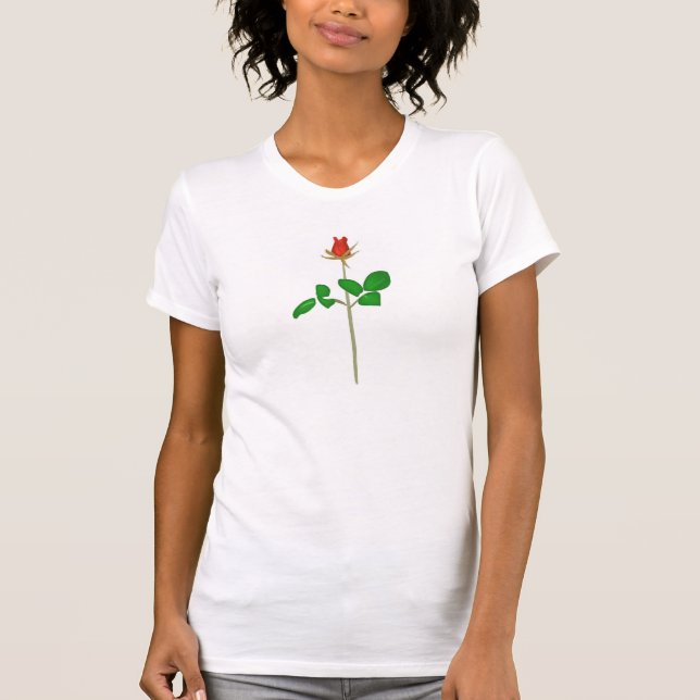 röd ros Bud på Stem Tee Shirt (Framsida)