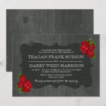 Röd ros Burlap Wood Gothic Bröllopsinbjudans