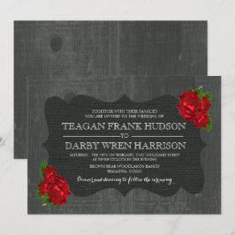 Röd ros Burlap Wood Gothic Bröllopsinbjudans Inbjudningar