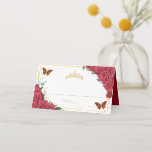 Röd ros Butterfly Quinceañera Sweet 16 Birthday Placeringskort