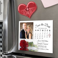 Röd ros Calendar Photo Bröllop Spara Date Magnet